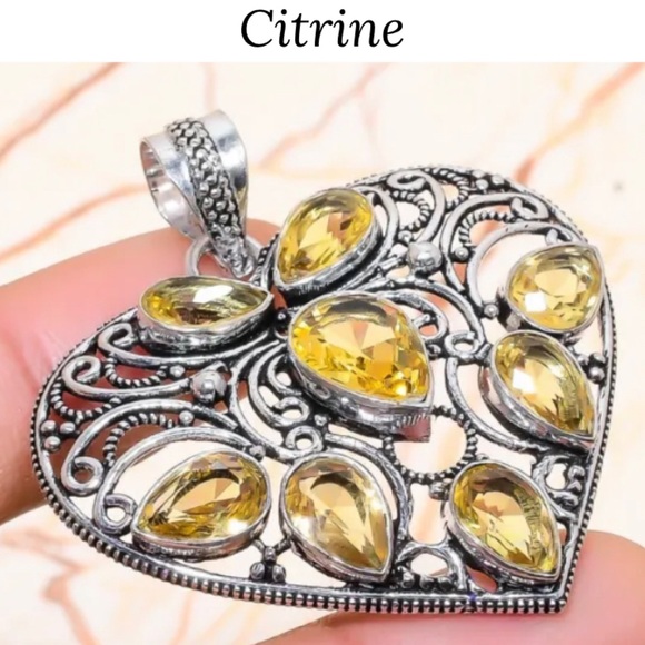 Citrine Quartz Gemstone Handmade Filigree Heart Pendant - Picture 1 of 6